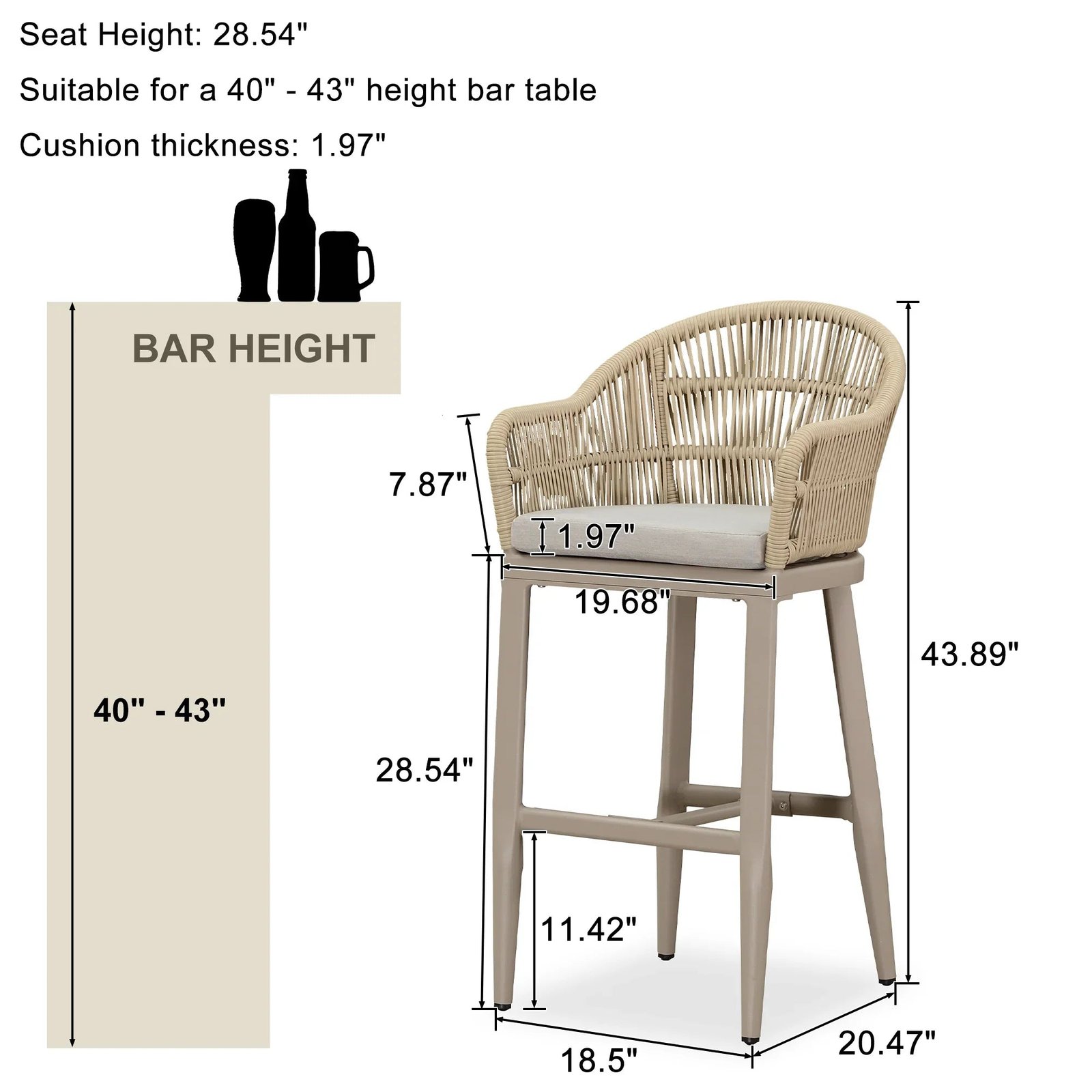 Outdoor Bar Stools Rattan Bar Stools Counter Stools with Back and Cushions  for Patio, Garden, Kitchen - Image 38