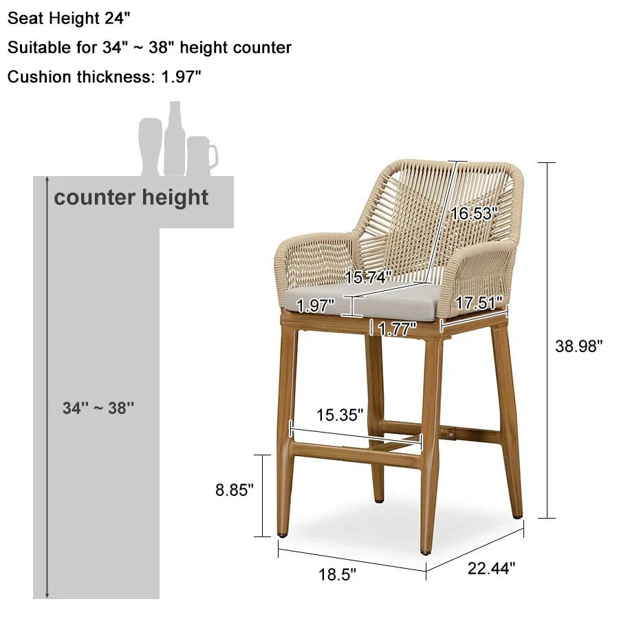 Modern Bar Stools Aluminum Bar Stool with Cushion for Indoor and Outdoor, Kitchen Island - Image 36
