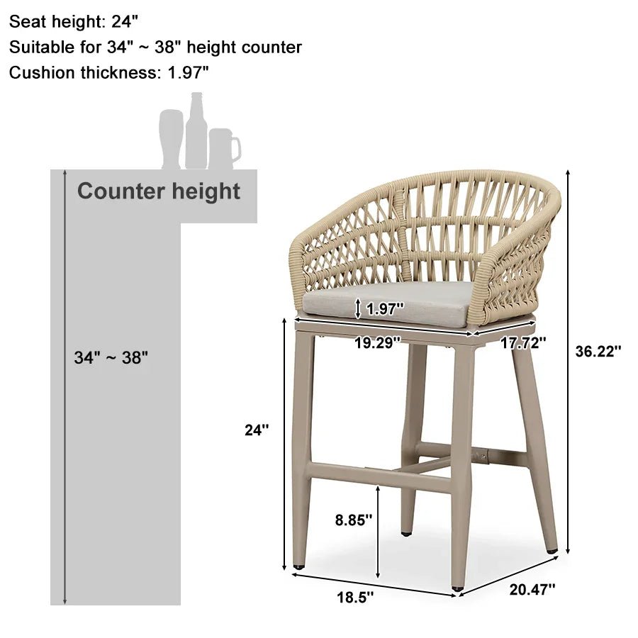 Outdoor Bar Stools Counter Stools Rattan Bar Stools Chair with Backrest for Indoor or Outdoor, Kitchen lsland - Image 100