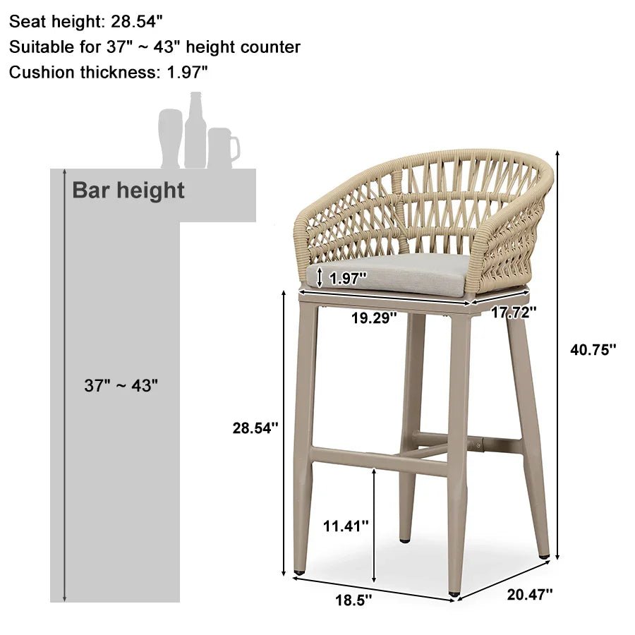 Outdoor Bar Stools Counter Stools Rattan Bar Stools Chair with Backrest for Indoor or Outdoor, Kitchen lsland - Image 91