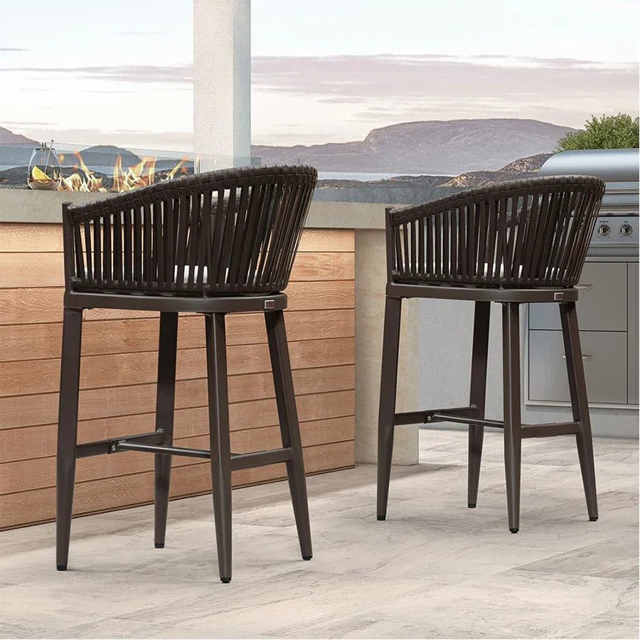 Counter Stools Bar Stools Rattan Bar Stools Wicker Bar Chairs Woven Aluminum Barstools with Back and Cushions - Image 27