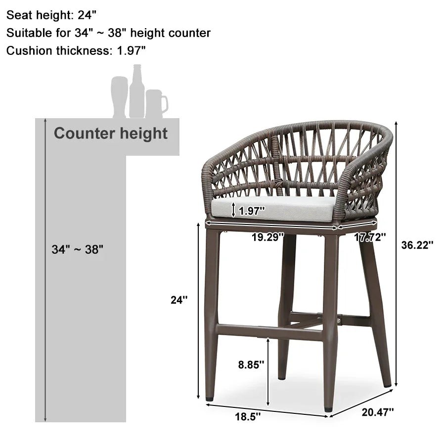 Outdoor Bar Stools Counter Stools Rattan Bar Stools Chair with Backrest for Indoor or Outdoor, Kitchen lsland - Image 99