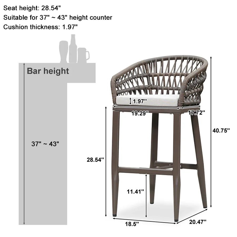 Outdoor Bar Stools Counter Stools Rattan Bar Stools Chair with Backrest for Indoor or Outdoor, Kitchen lsland - Image 93