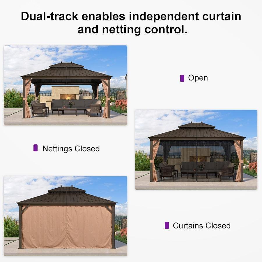 Outdoor Hardtop Gazebo for Garden Bronze Double Roof Aluminum Frame Pavilion - Image 60