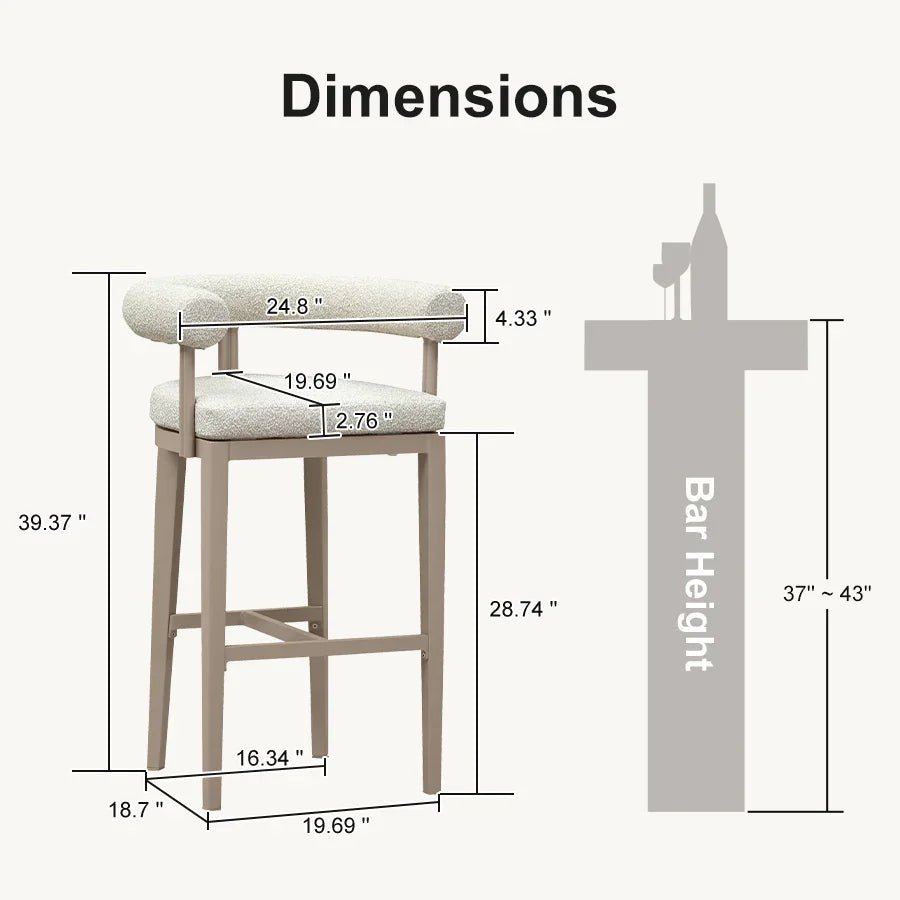 Outdoor Bar Stools Set of 2 Modern Olefin Upholstered Barstools with Back and Armrest Bar Chairs for Garden Kitchen Island - Image 13