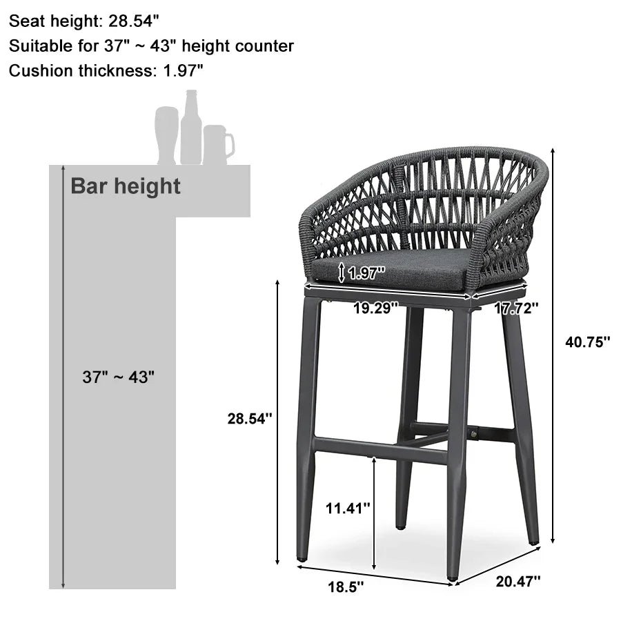 Outdoor Bar Stools Counter Stools Rattan Bar Stools Chair with Backrest for Indoor or Outdoor, Kitchen lsland - Image 95