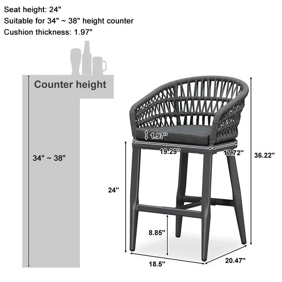 Outdoor Bar Stools Counter Stools Rattan Bar Stools Chair with Backrest for Indoor or Outdoor, Kitchen lsland - Image 94