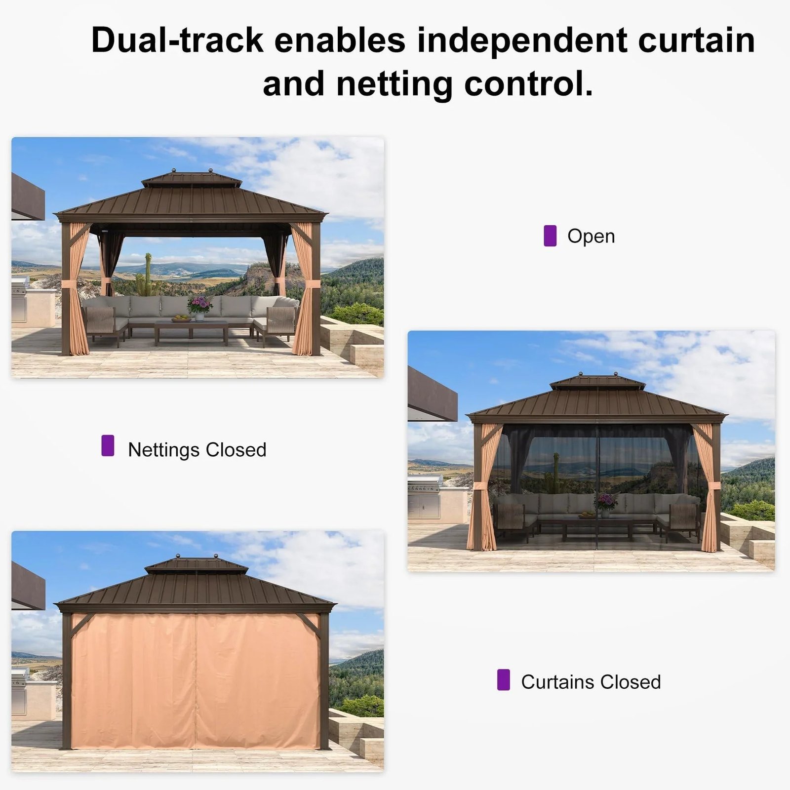 Outdoor Hardtop Gazebo for Garden Bronze Double Roof Aluminum Frame Pavilion - Image 50