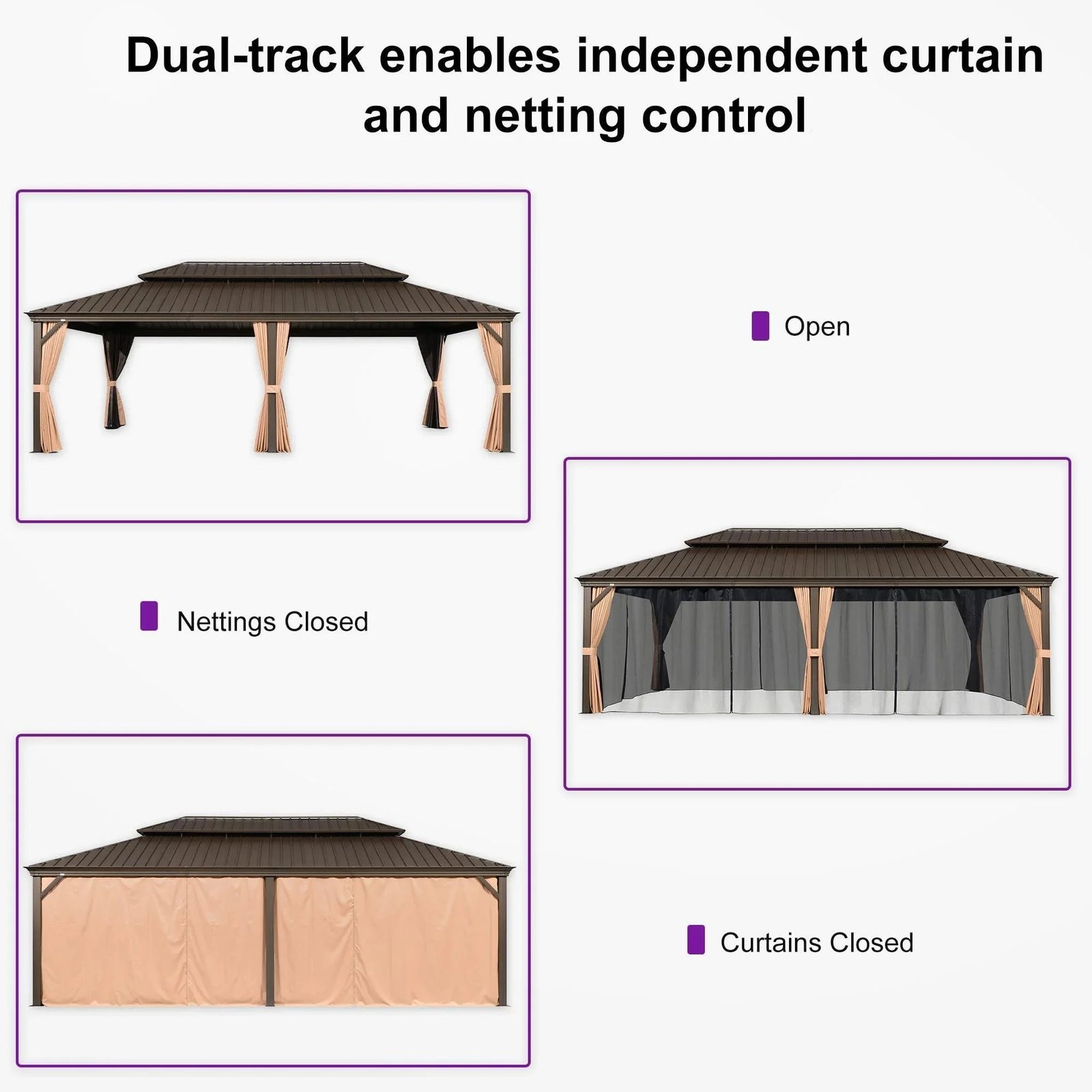 Outdoor Hardtop Gazebo for Garden Bronze Double Roof Aluminum Frame Pavilion - Image 34