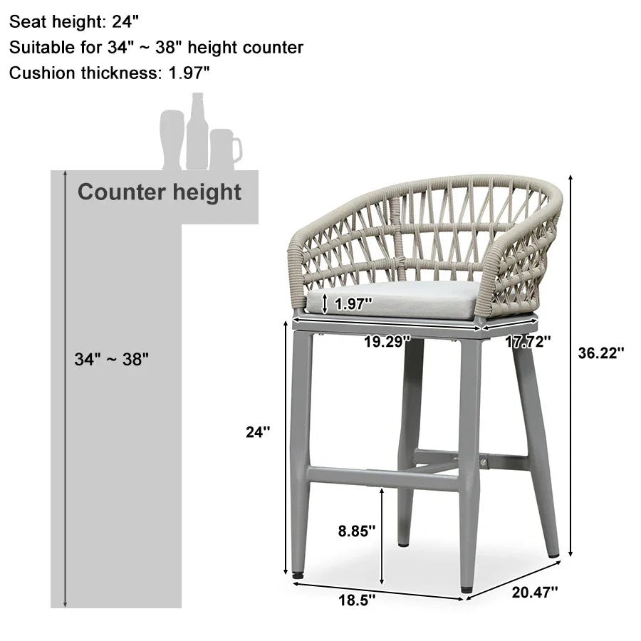 Outdoor Bar Stools Counter Stools Rattan Bar Stools Chair with Backrest for Indoor or Outdoor, Kitchen lsland - Image 96