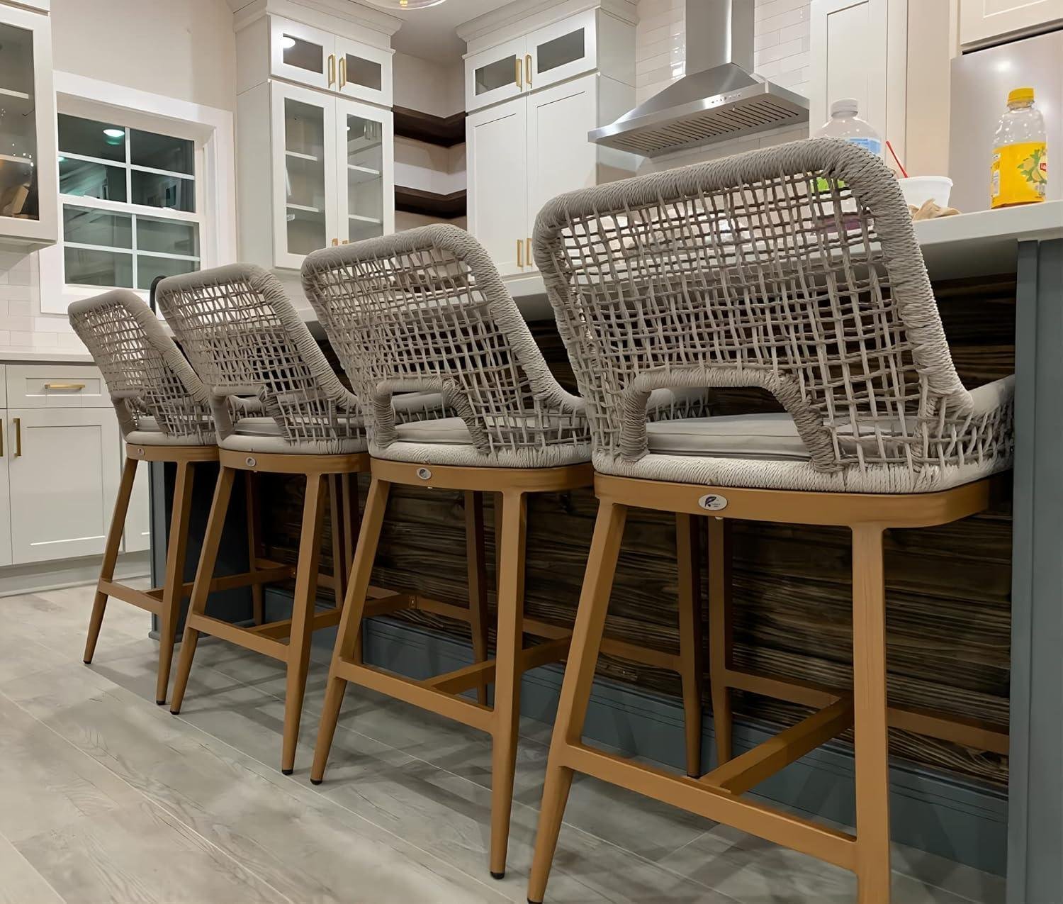 Outdoor Bar Stools Wicker Rattan Bar Stools with Back Aluminum Outside Garden Patio Bar Chairs - Image 42