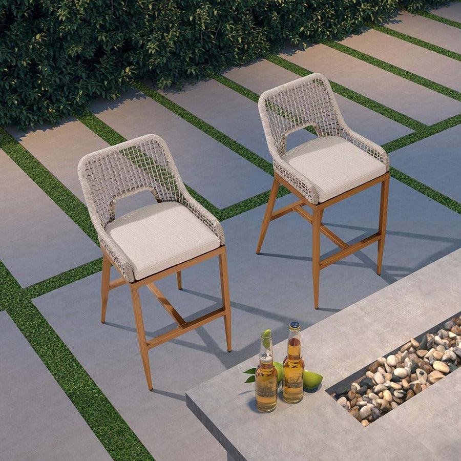 Outdoor Bar Stools Wicker Rattan Bar Stools with Back Aluminum Outside Garden Patio Bar Chairs - Image 10
