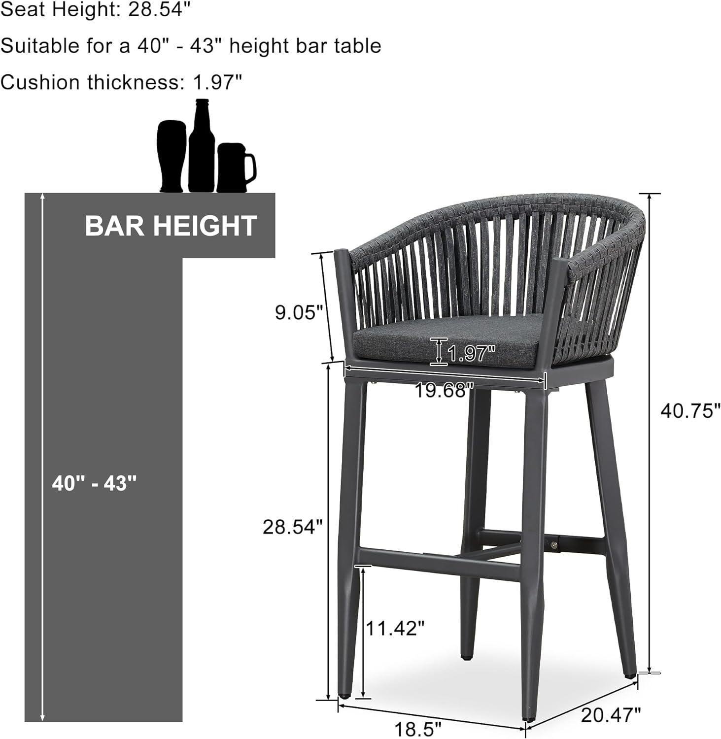Counter Stools Bar Stools Rattan Bar Stools Wicker Bar Chairs Woven Aluminum Barstools with Back and Cushions - Image 7