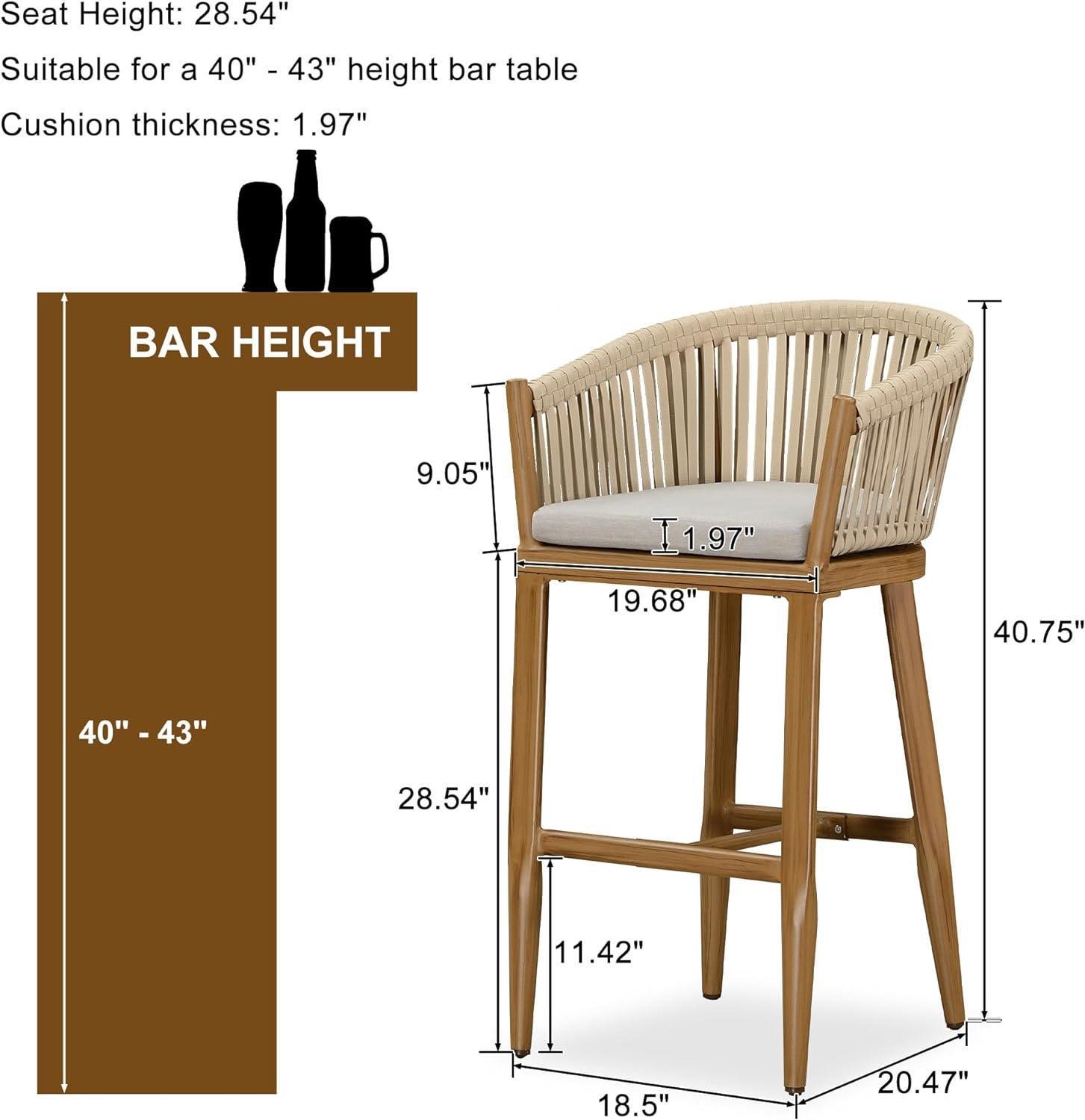 Counter Stools Bar Stools Rattan Bar Stools Wicker Bar Chairs Woven Aluminum Barstools with Back and Cushions - Image 8