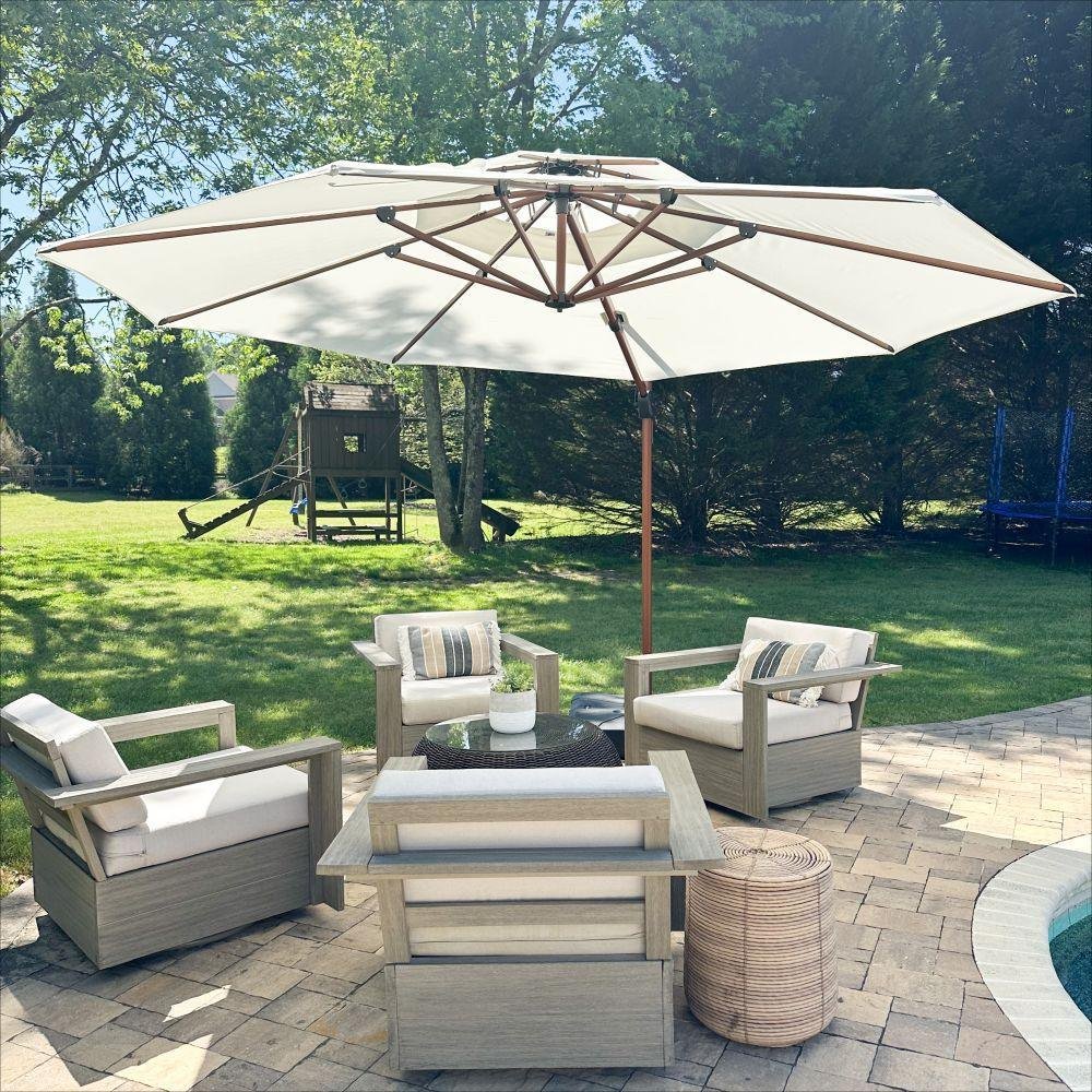 Double Top 10 / 11 / 12 / 13 ft Round Aluminum Patio Umbrella in Wood Color - Image 5