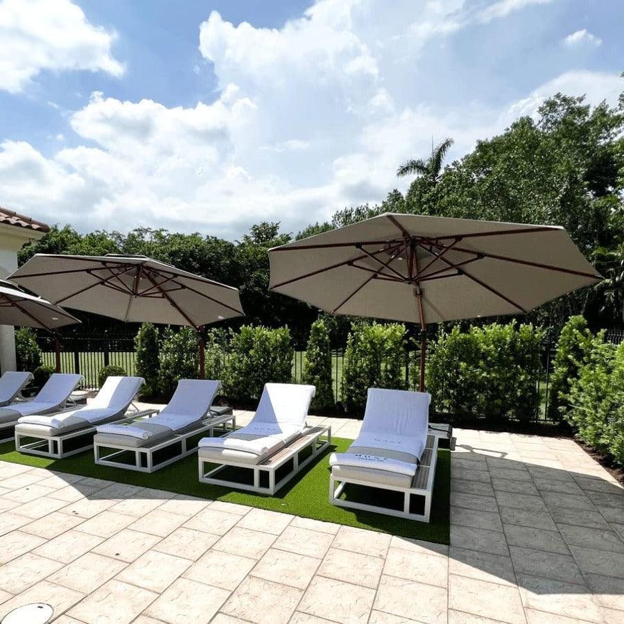 Double Top 10 / 11 / 12 / 13 ft Round Aluminum Patio Umbrella in Wood Color - Image 12