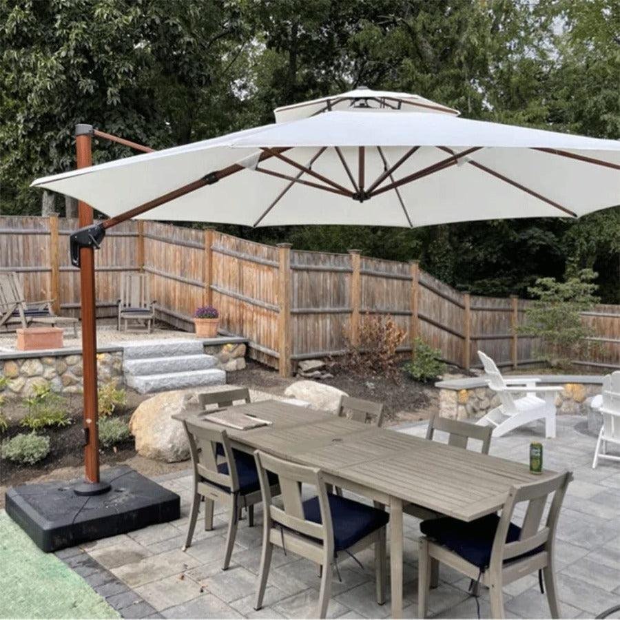 Double Top 10 / 11 / 12 / 13 ft Round Aluminum Patio Umbrella in Wood Color - Image 16