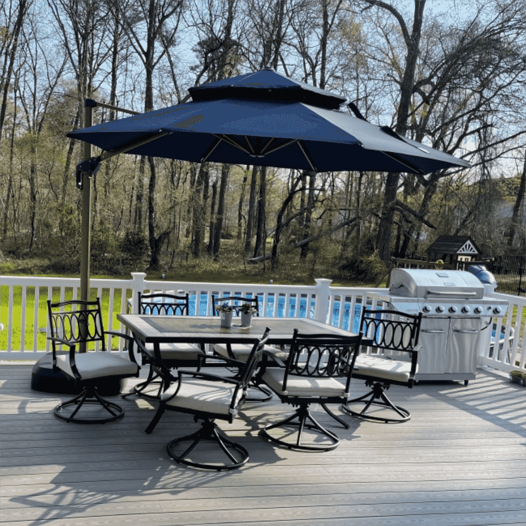 Double Top 10 / 11 / 12 / 13 ft Round Aluminum Patio Umbrella in Wood Color - Image 20