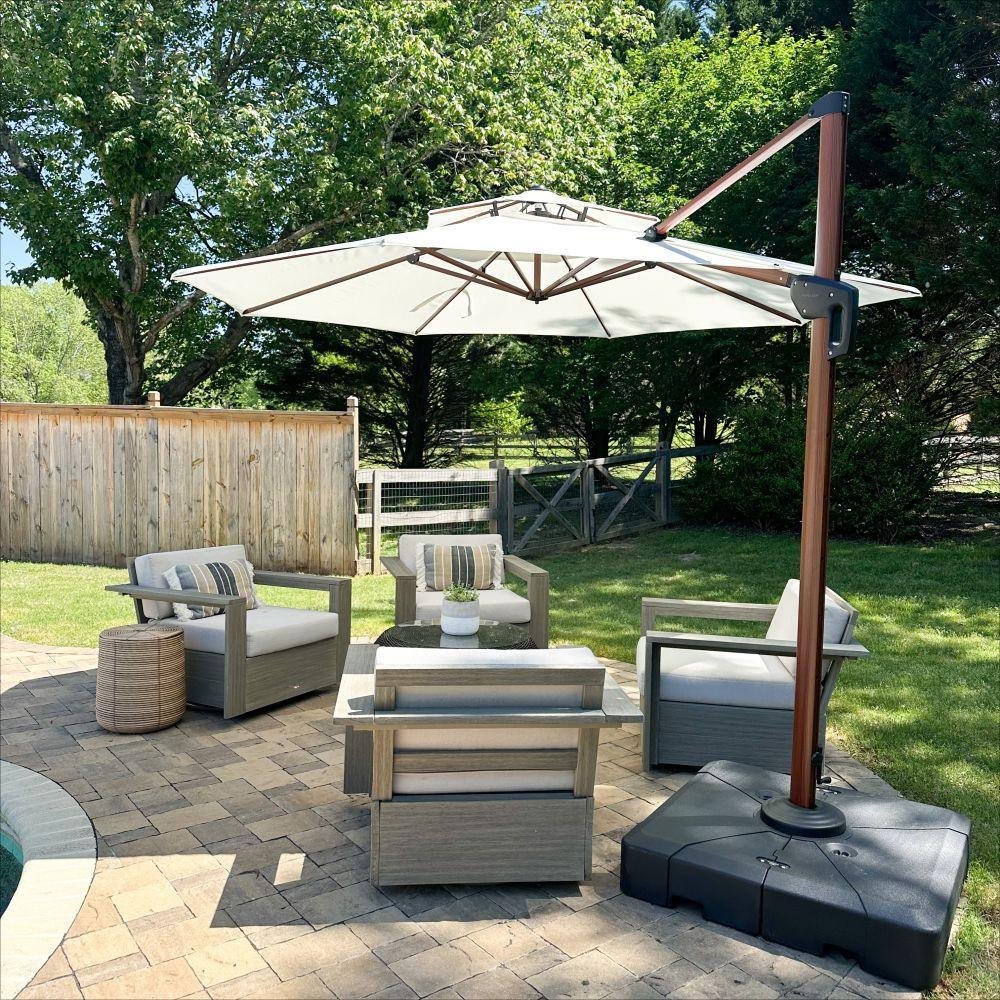Double Top 10 / 11 / 12 / 13 ft Round Aluminum Patio Umbrella in Wood Color - Image 23