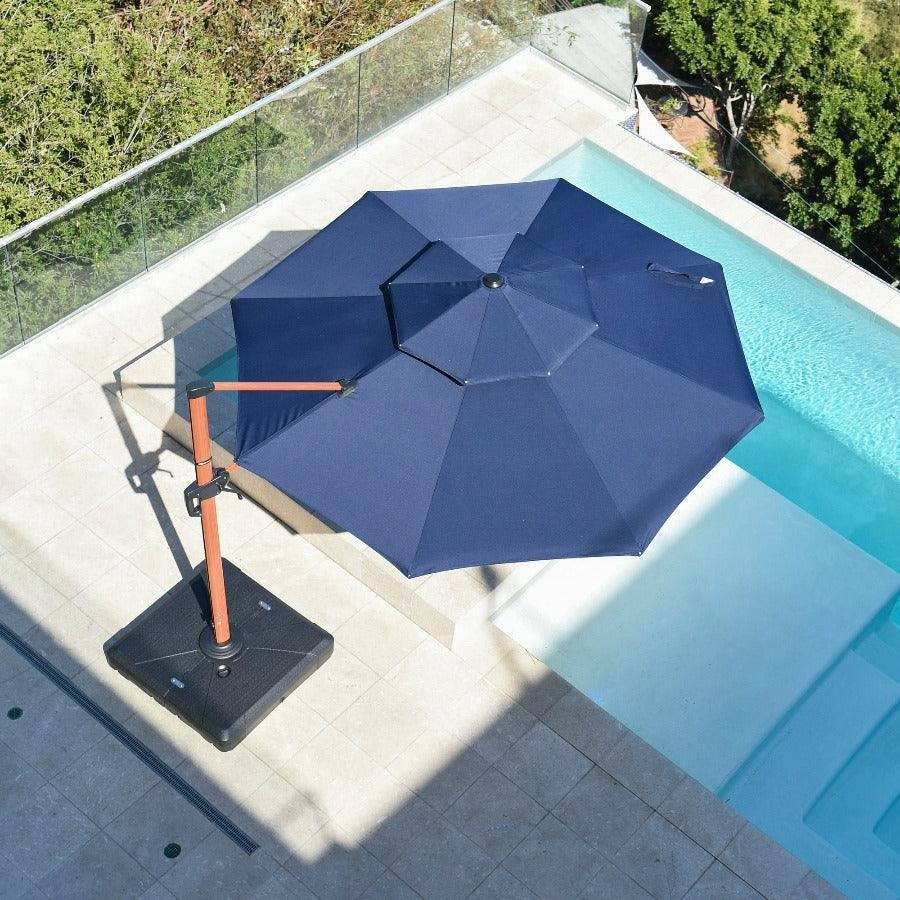 Double Top 10 / 11 / 12 / 13 ft Round Aluminum Patio Umbrella in Wood Color - Image 7