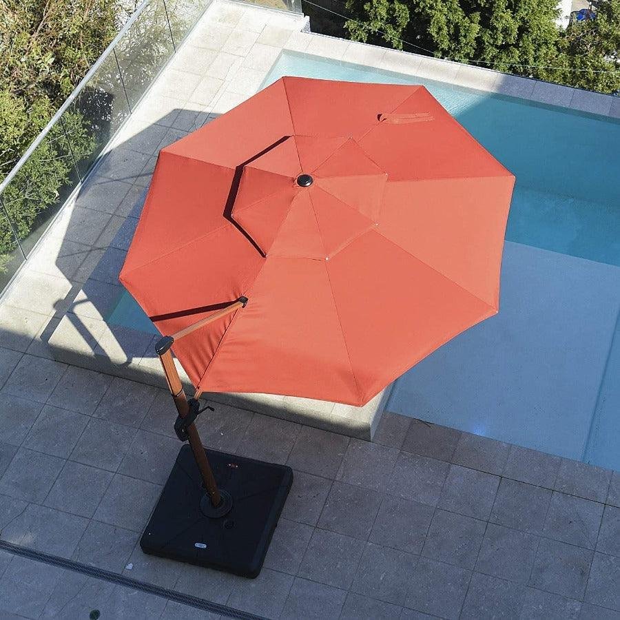 Double Top 10 / 11 / 12 / 13 ft Round Aluminum Patio Umbrella in Wood Color - Image 8
