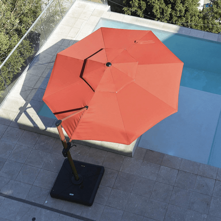 Double Top 10 / 11 / 12 / 13 ft Round Aluminum Patio Umbrella in Wood Color - Image 9