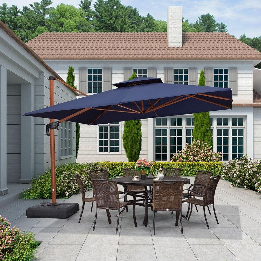 Double Top 9 / 10 / 11 / 12 ft Square Aluminum Sun Umbrellas in Wood Color - Image 46