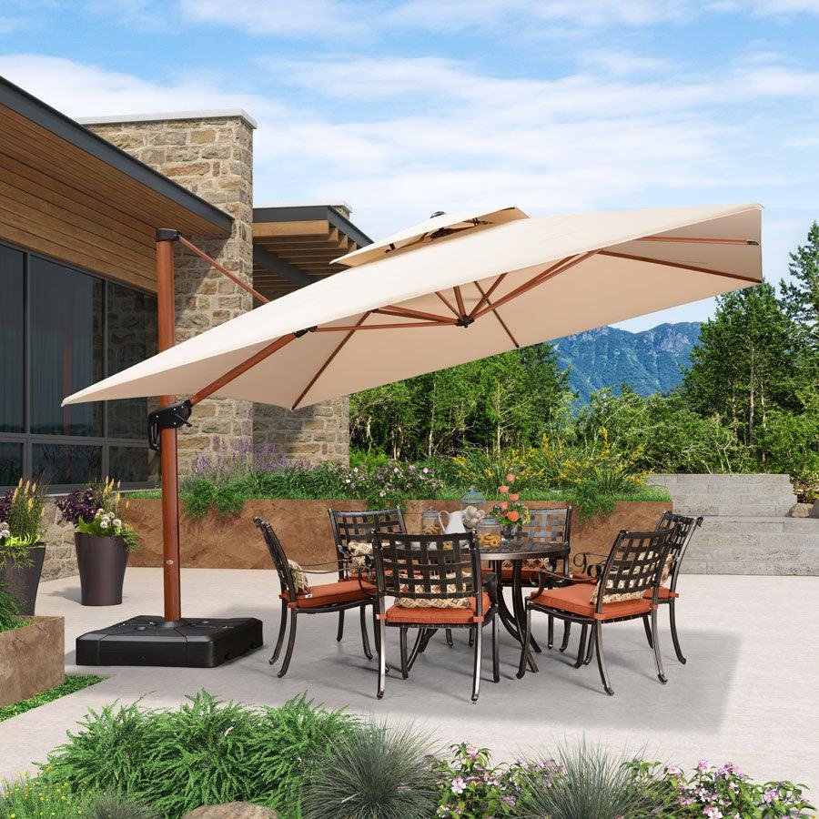 Double Top 9 / 10 / 11 / 12 ft Square Aluminum Sun Umbrellas in Wood Color - Image 47