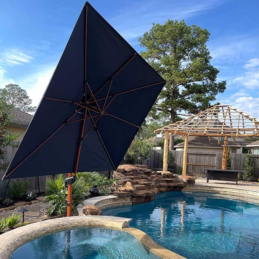 Double Top 9 / 10 / 11 / 12 ft Square Aluminum Sun Umbrellas in Wood Color - Image 50