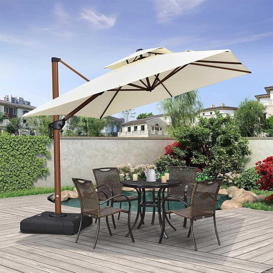 Double Top 9 / 10 / 11 / 12 ft Square Aluminum Sun Umbrellas in Wood Color - Image 51