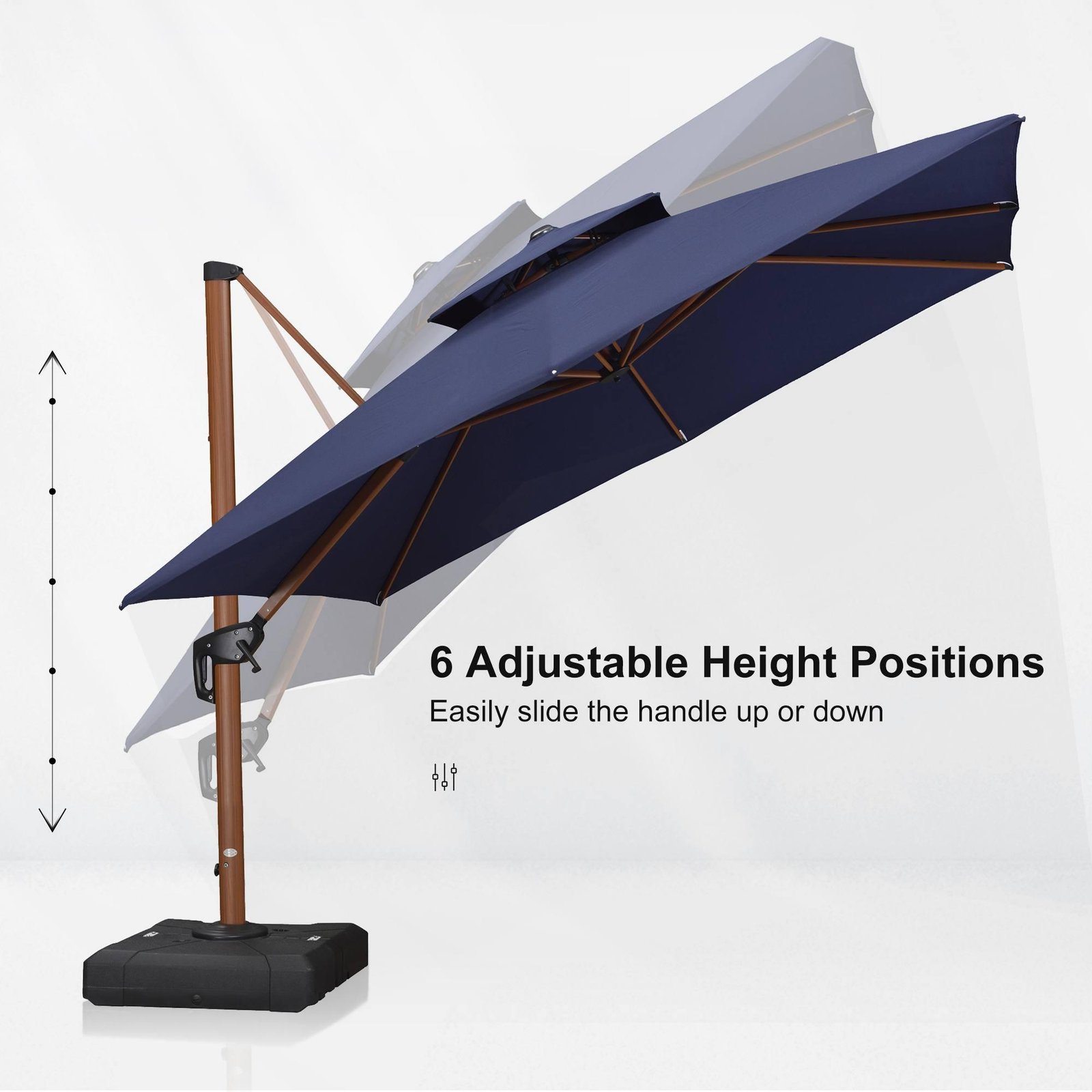 Double Top 9 / 10 / 11 / 12 ft Square Aluminum Sun Umbrellas in Wood Color - Image 59