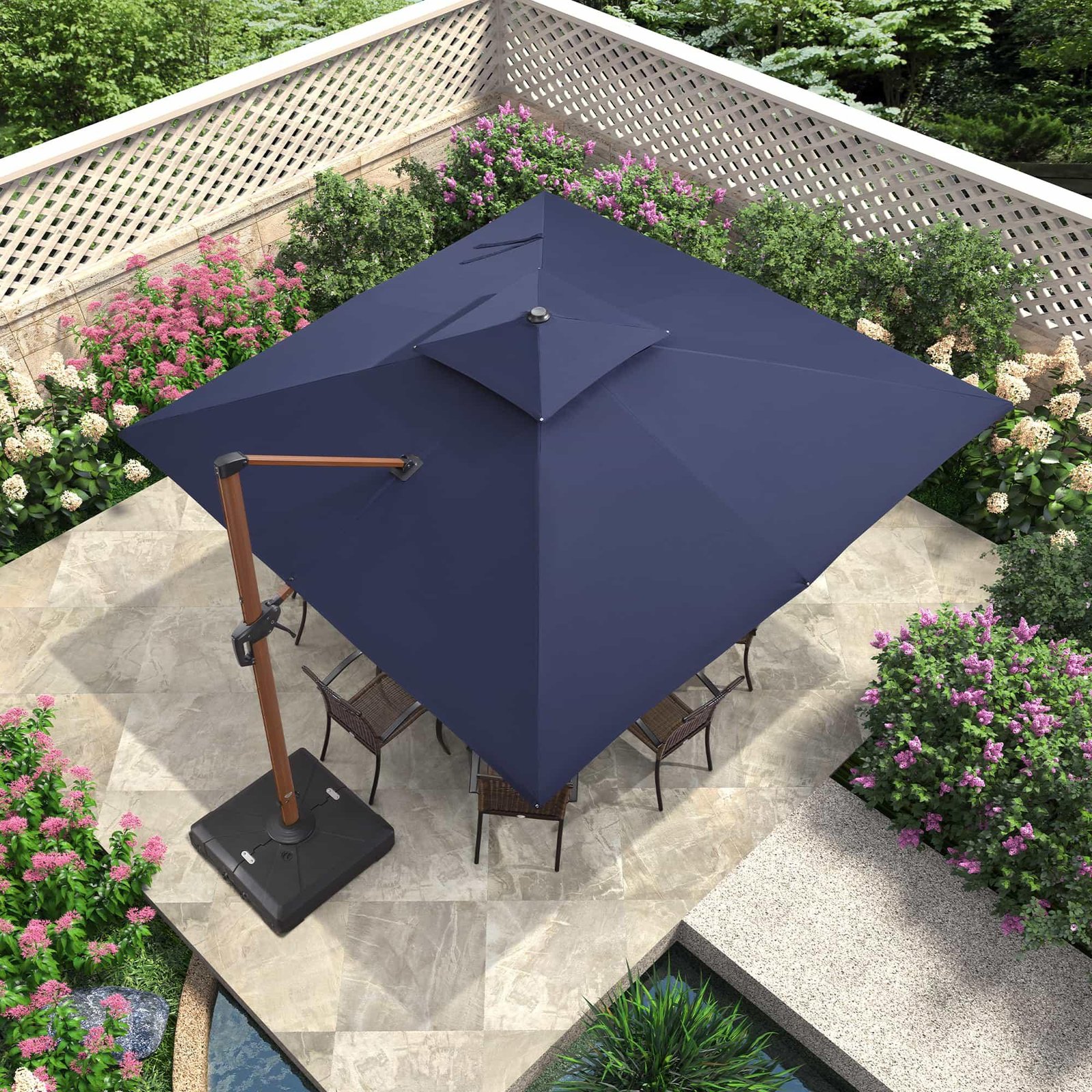 Double Top 9 / 10 / 11 / 12 ft Square Aluminum Sun Umbrellas in Wood Color - Image 64