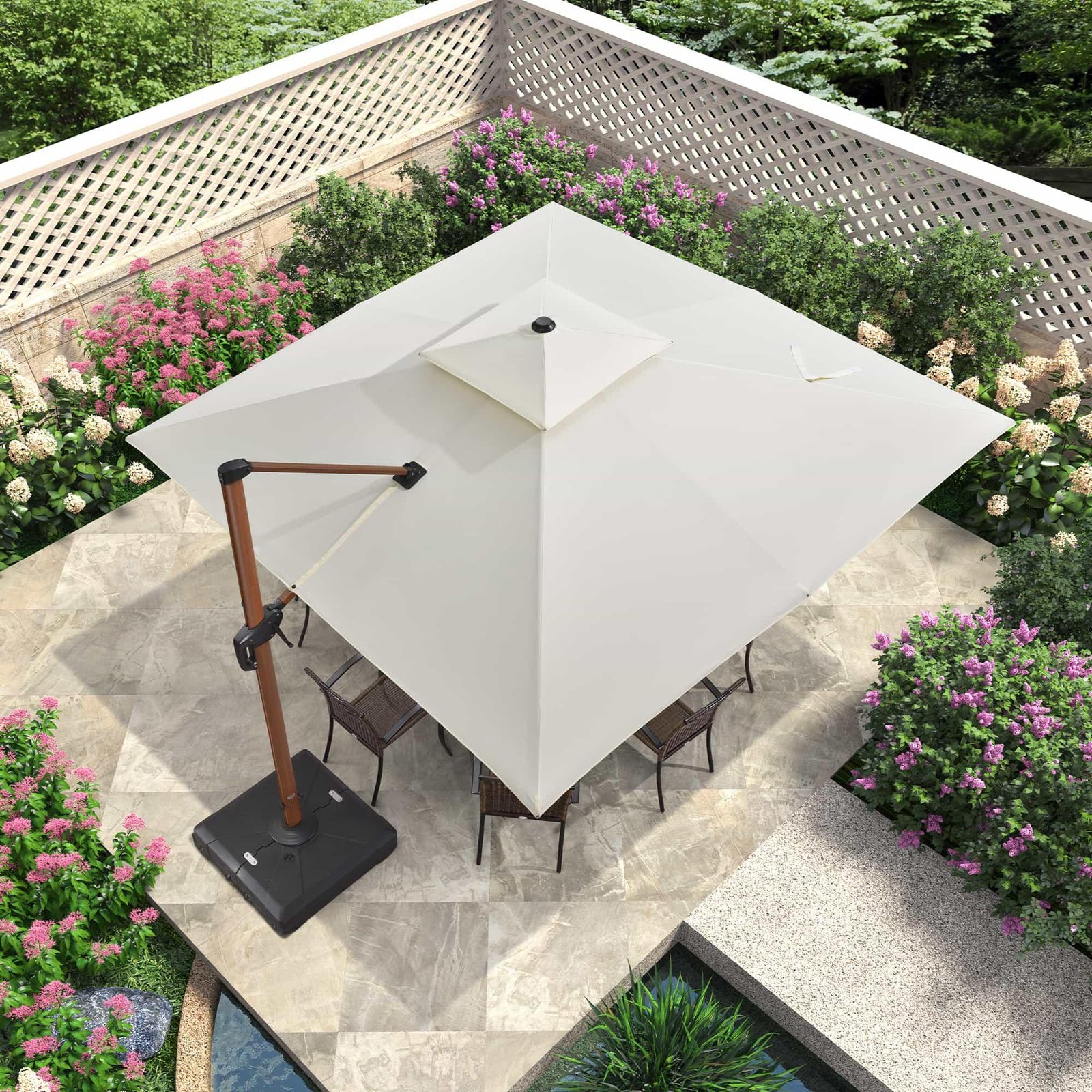 Double Top 9 / 10 / 11 / 12 ft Square Aluminum Sun Umbrellas in Wood Color - Image 69