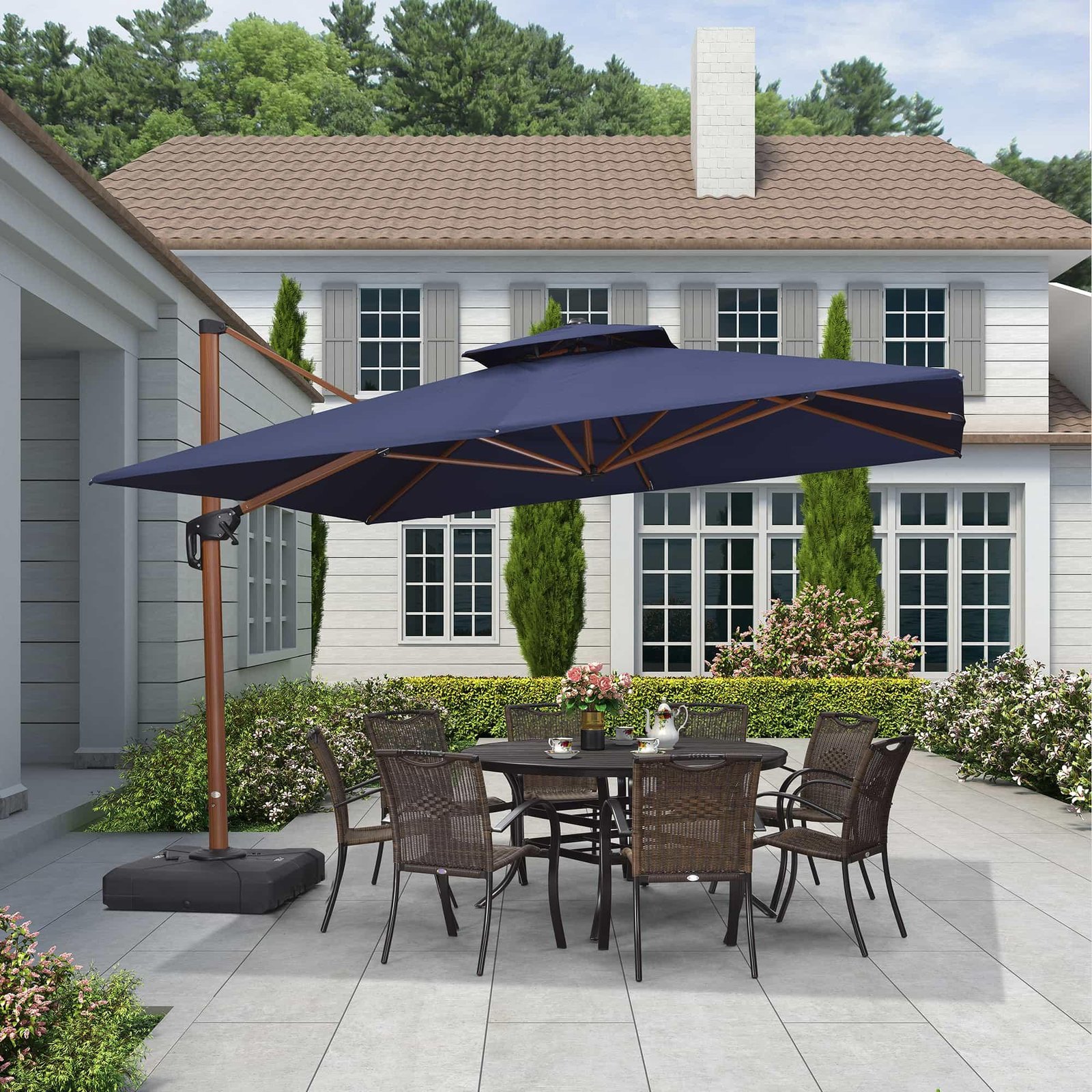 Double Top 9 / 10 / 11 / 12 ft Square Aluminum Sun Umbrellas in Wood Color - Image 70