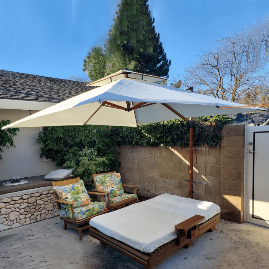 Double Top 9 / 10 / 11 / 12 ft Square Aluminum Sun Umbrellas in Wood Color - Image 13