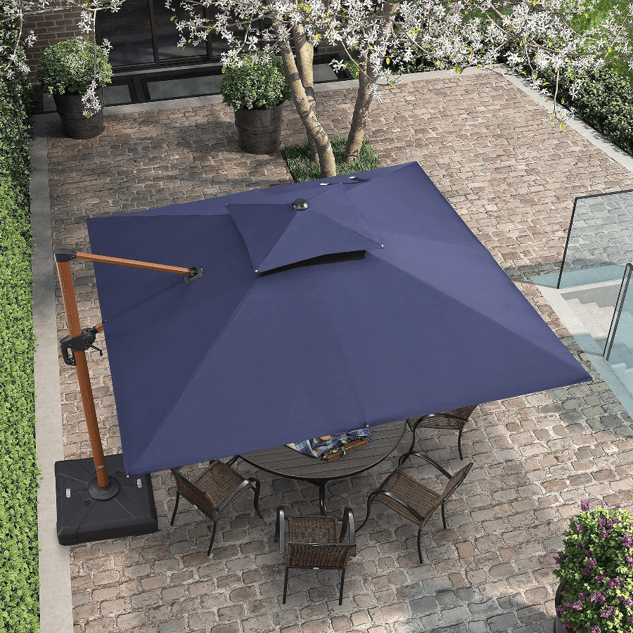 Double Top 9 / 10 / 11 / 12 ft Square Aluminum Sun Umbrellas in Wood Color - Image 26