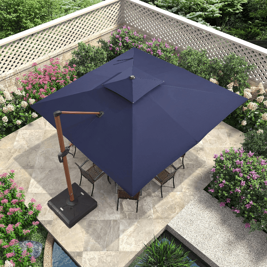 Double Top 9 / 10 / 11 / 12 ft Square Aluminum Sun Umbrellas in Wood Color - Image 28