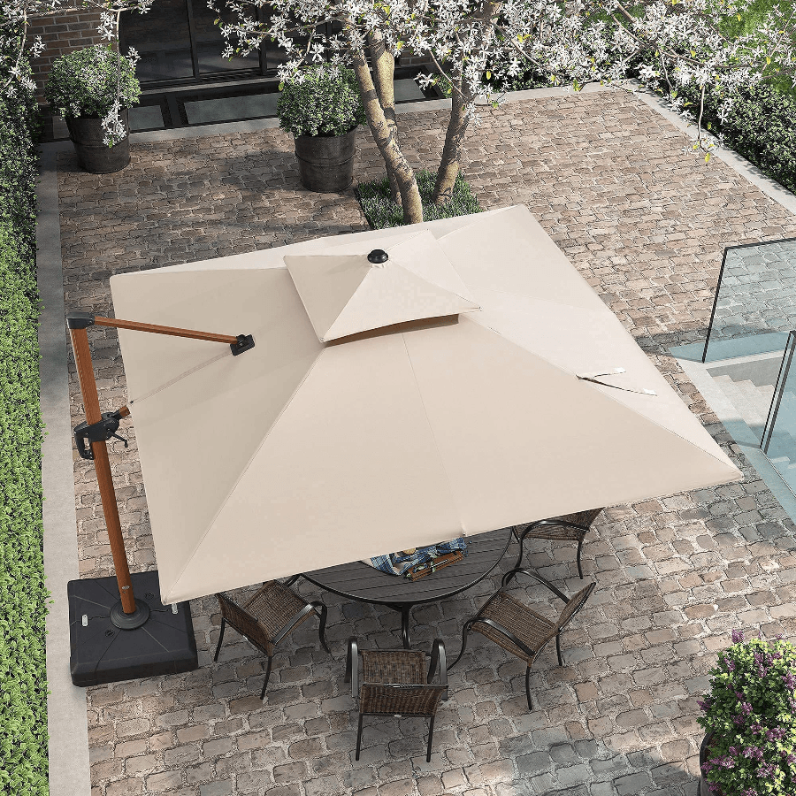 Double Top 9 / 10 / 11 / 12 ft Square Aluminum Sun Umbrellas in Wood Color - Image 16