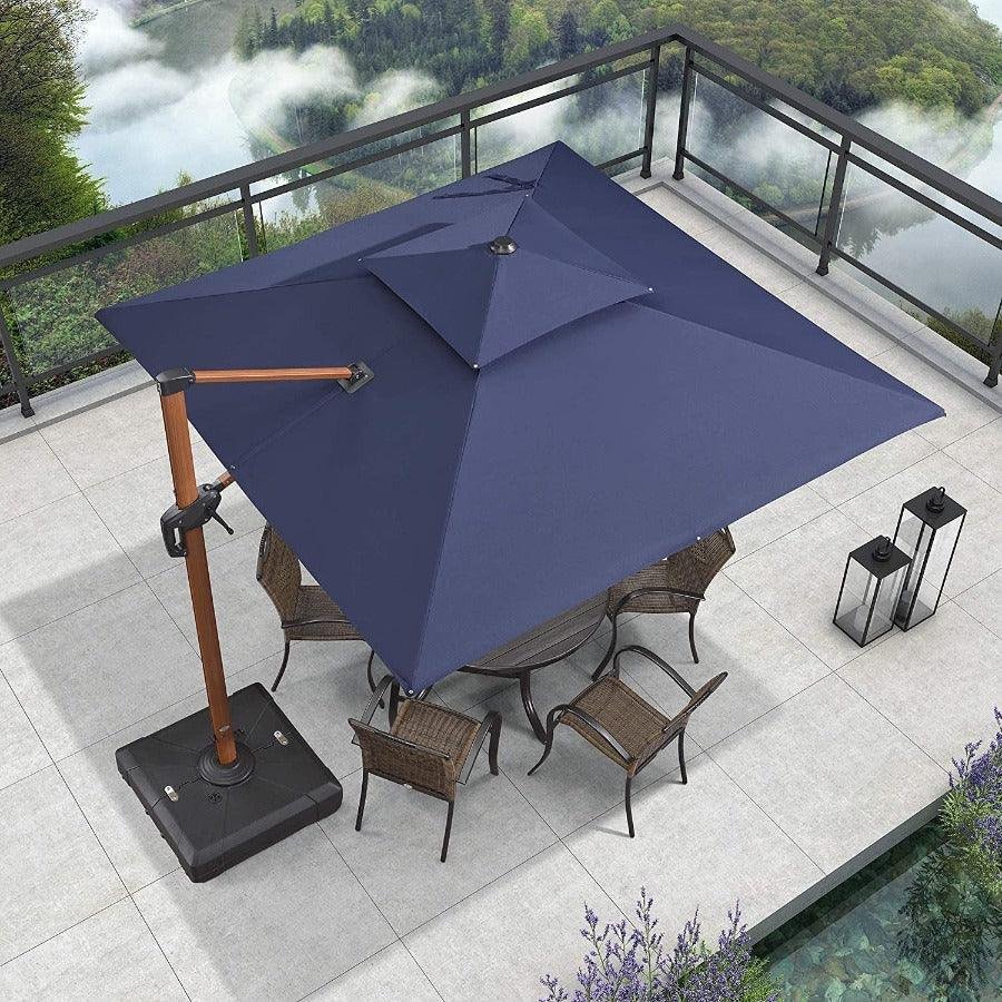 Double Top 9 / 10 / 11 / 12 ft Square Aluminum Sun Umbrellas in Wood Color - Image 33