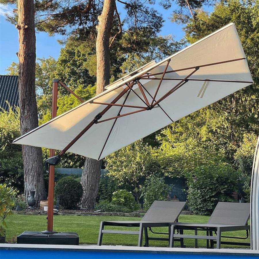 Double Top 9 / 10 / 11 / 12 ft Square Aluminum Sun Umbrellas in Wood Color - Image 36