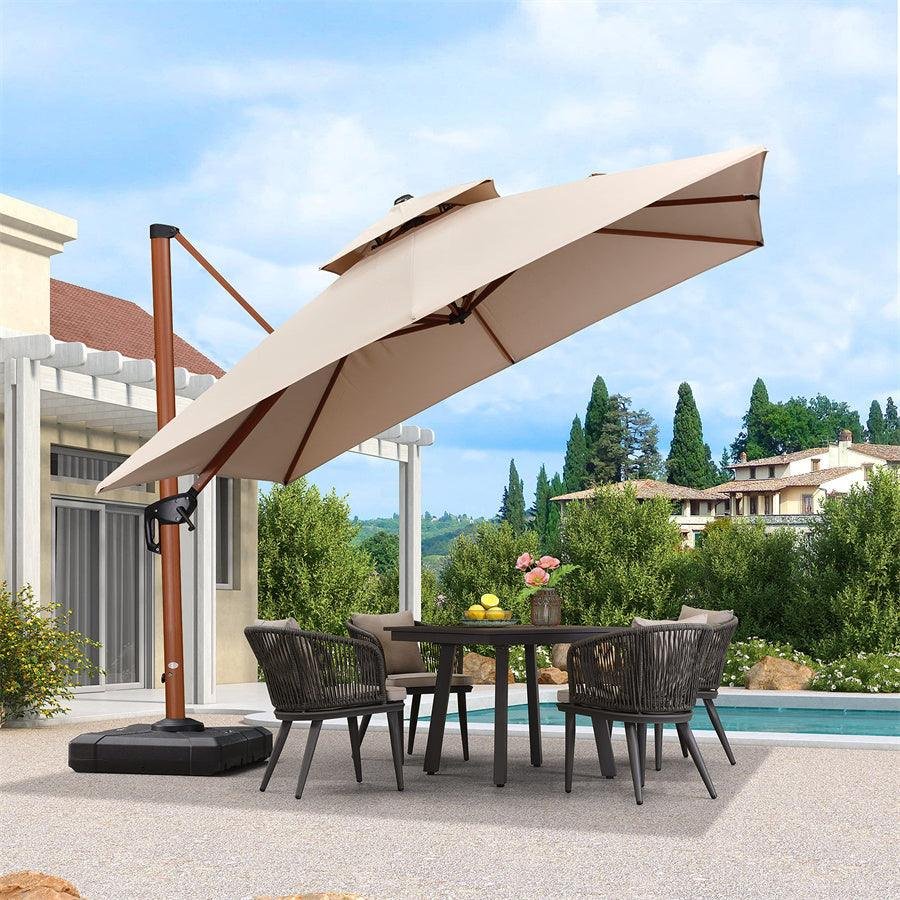 Double Top 9 / 10 / 11 / 12 ft Square Aluminum Sun Umbrellas in Wood Color - Image 37