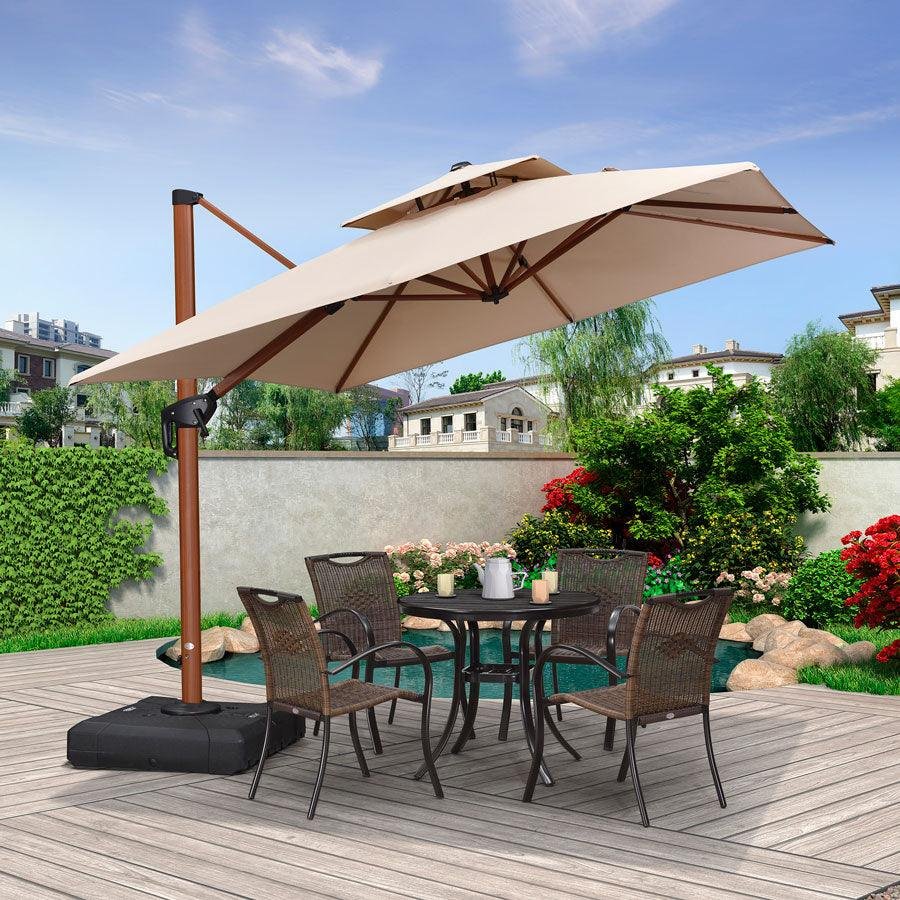 Double Top 9 / 10 / 11 / 12 ft Square Aluminum Sun Umbrellas in Wood Color - Image 39