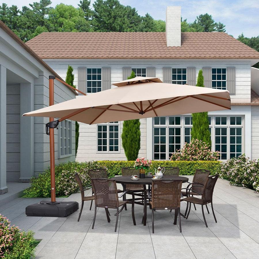 Double Top 9 / 10 / 11 / 12 ft Square Aluminum Sun Umbrellas in Wood Color - Image 44