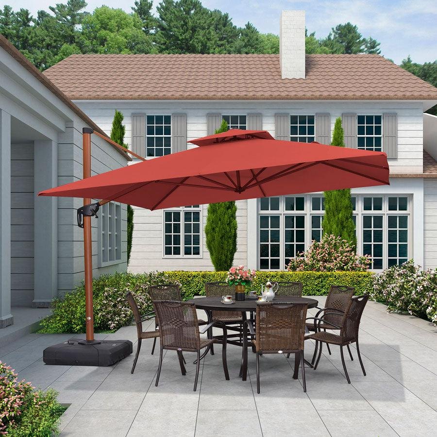 Double Top 9 / 10 / 11 / 12 ft Square Aluminum Sun Umbrellas in Wood Color - Image 45