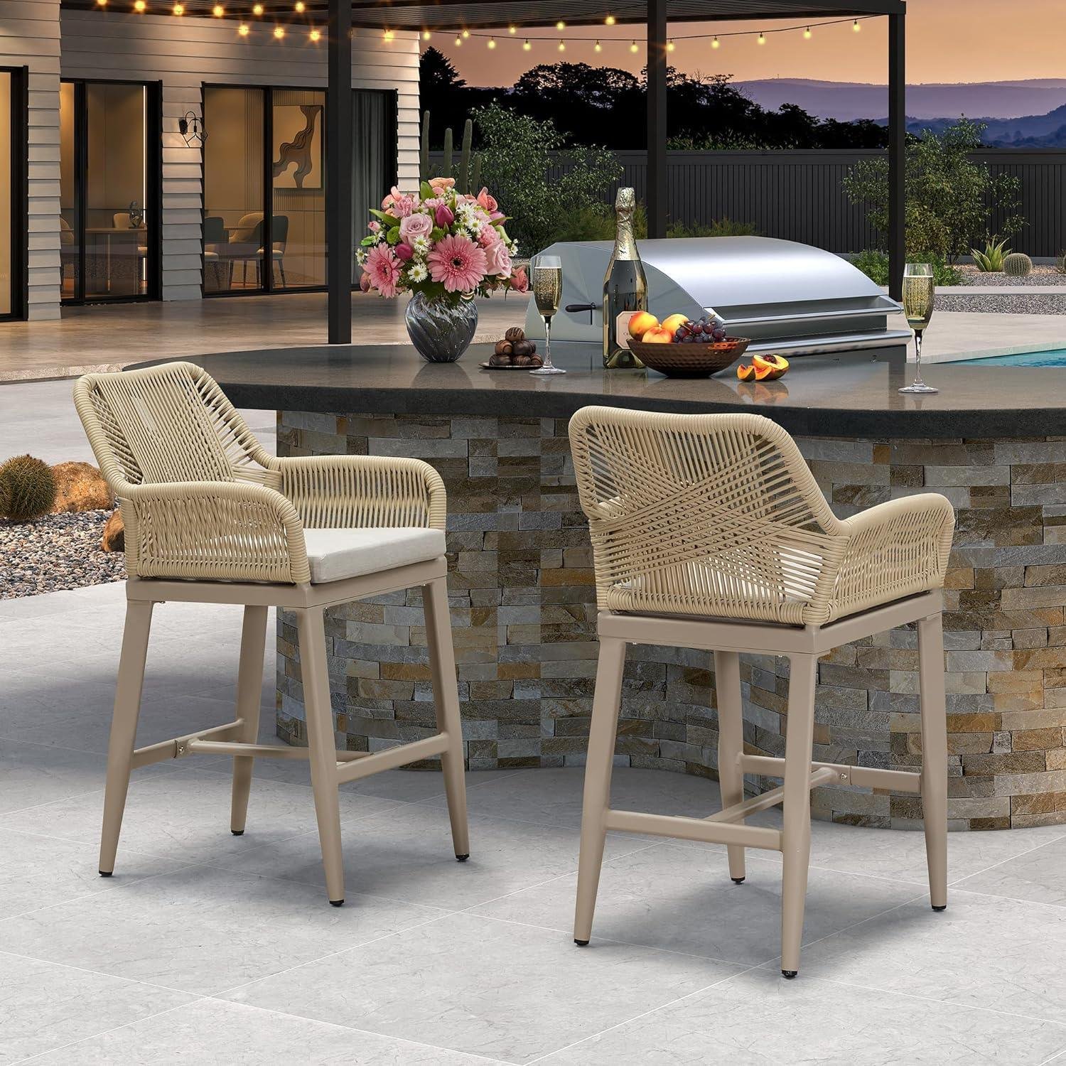 Modern Bar Stools Aluminum Bar Stool with Cushion for Indoor and Outdoor, Kitchen Island - Image 6