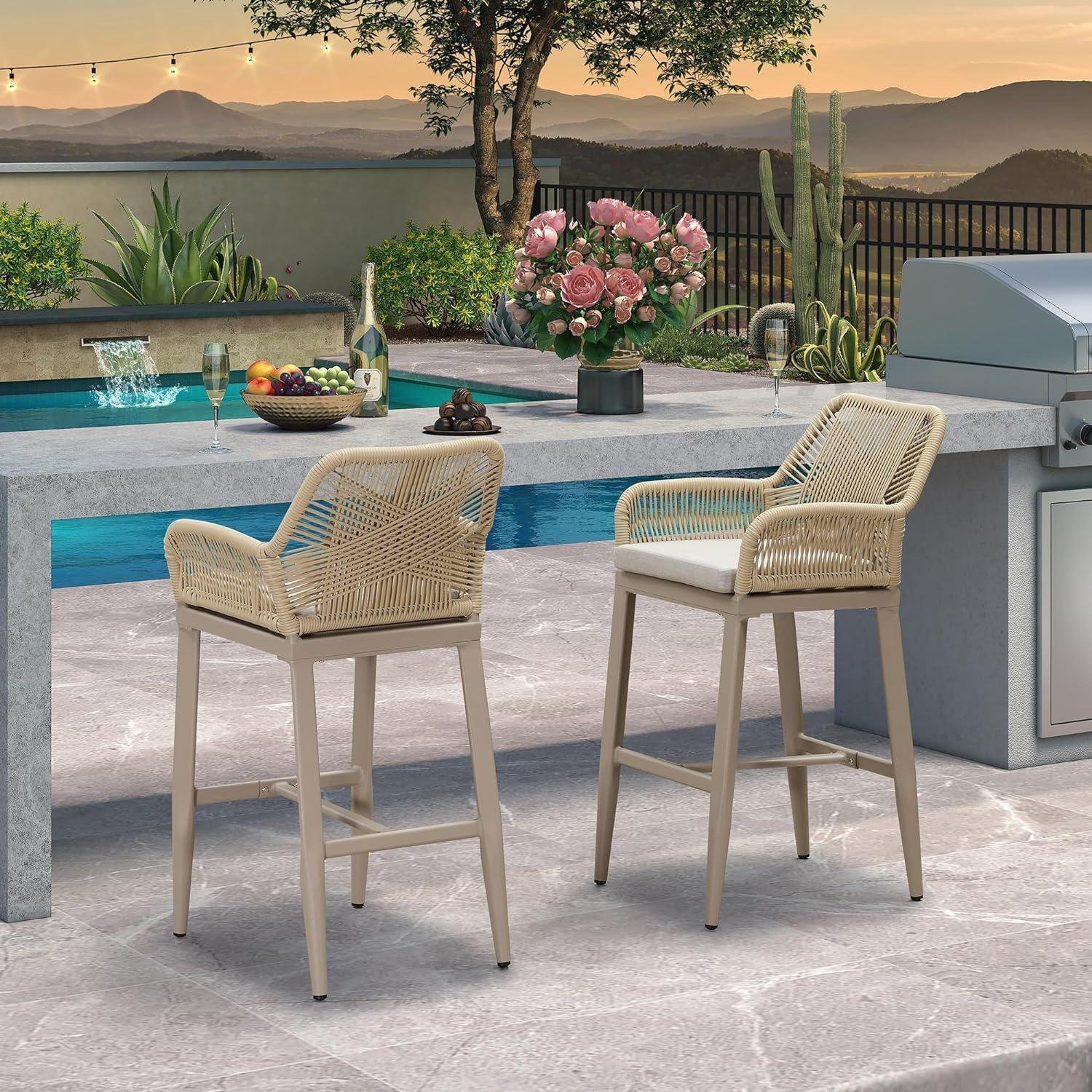 Modern Bar Stools Aluminum Bar Stool with Cushion for Indoor and Outdoor, Kitchen Island - Image 4