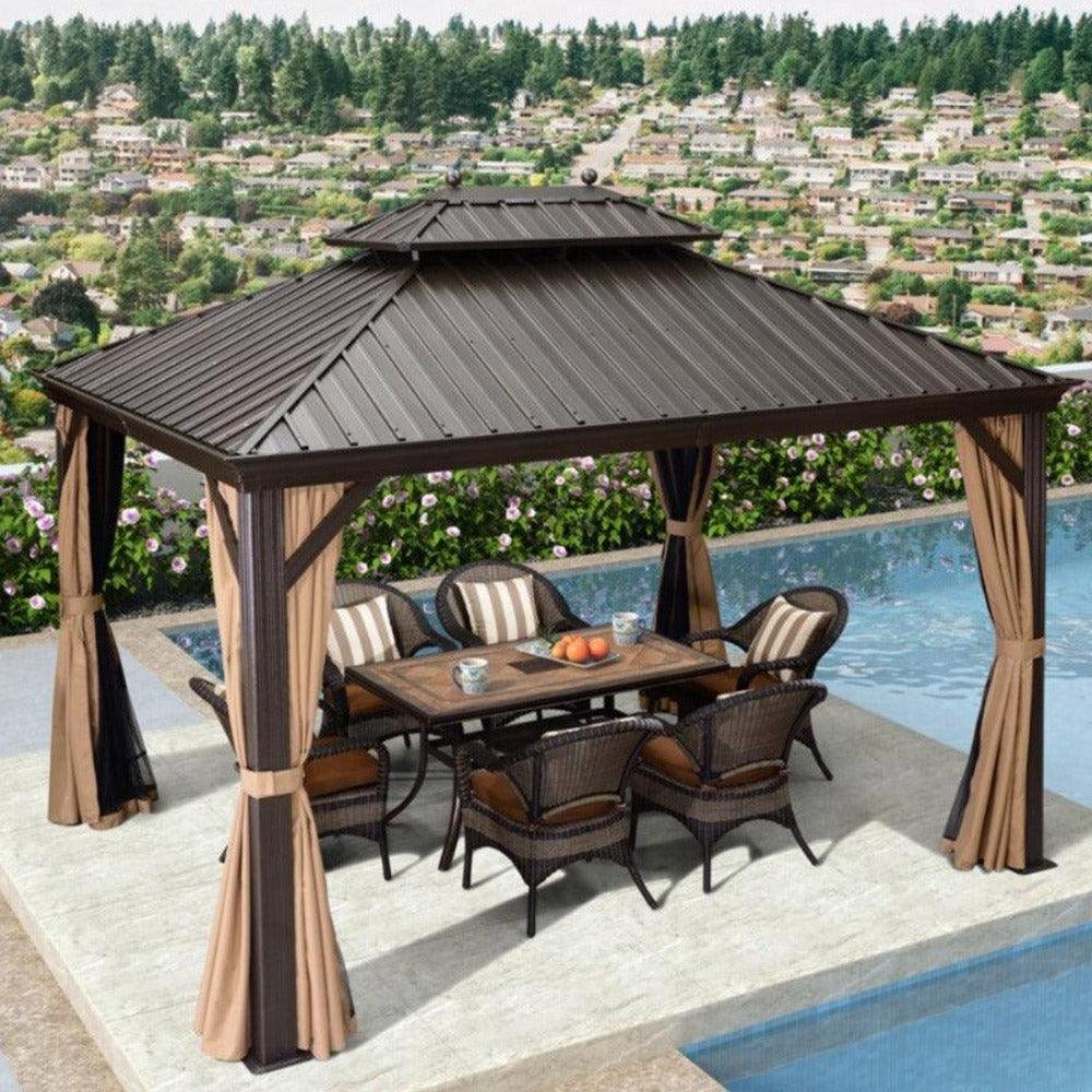 Outdoor Hardtop Gazebo for Garden Bronze Double Roof Aluminum Frame Pavilion - Image 7