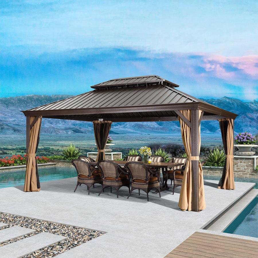 Outdoor Hardtop Gazebo for Garden Bronze Double Roof Aluminum Frame Pavilion - Image 17