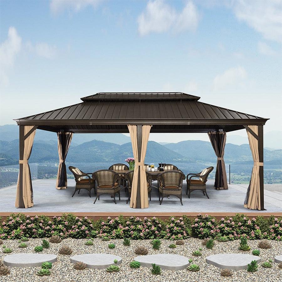 Outdoor Hardtop Gazebo for Garden Bronze Double Roof Aluminum Frame Pavilion - Image 19