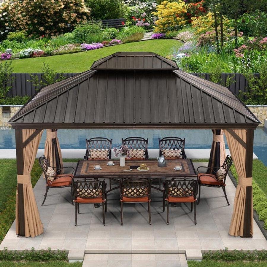 Outdoor Hardtop Gazebo for Garden Bronze Double Roof Aluminum Frame Pavilion - Image 21